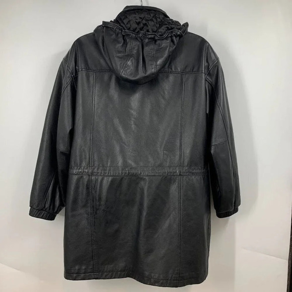 Wilsons Leather Men's Vintage 1980's Mid Length 100% Leather Hooded Jacket SZ‎ L - Picture 2 of 11